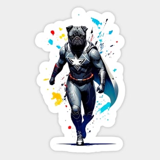 Fearless Super Pug in a Bold Splash Paint Suit Sticker